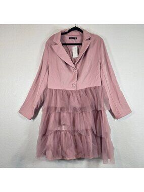 Simplee Plus Tutu Dress Pink Women Plus 2XL Girly Preppy Coquette Long Sleeve